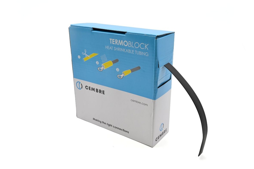 Gaine thermo 2:1 en cassette 9,5 mm av. rétreint L 10 m noire