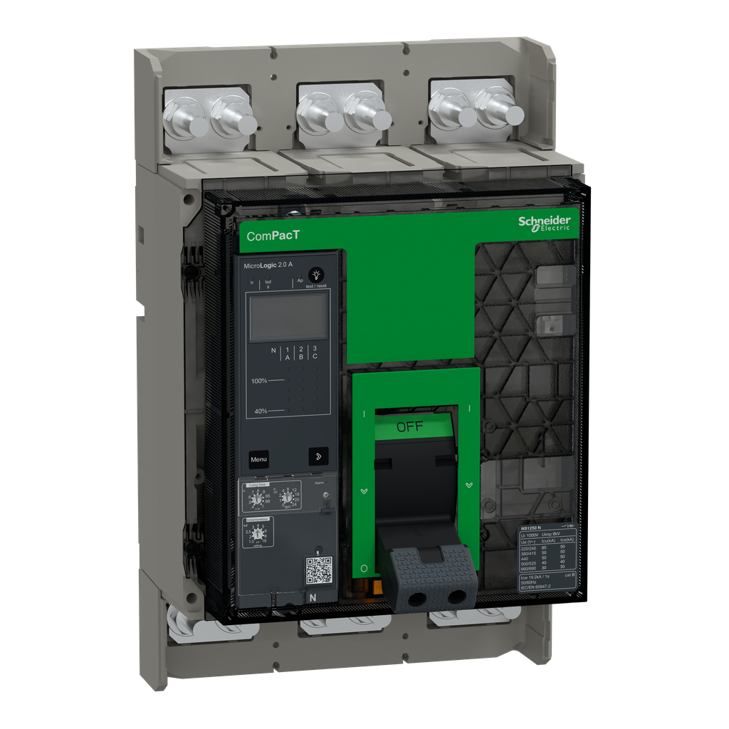 ComPacT NS1250N - disjoncteur - MicroLogic 2.A 1250A - 3P - 50kA - fixe - manuel