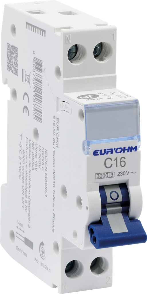 Disjoncteur RX PROTECT 1P+N 16A courbe C  vis/vis NF 3kA