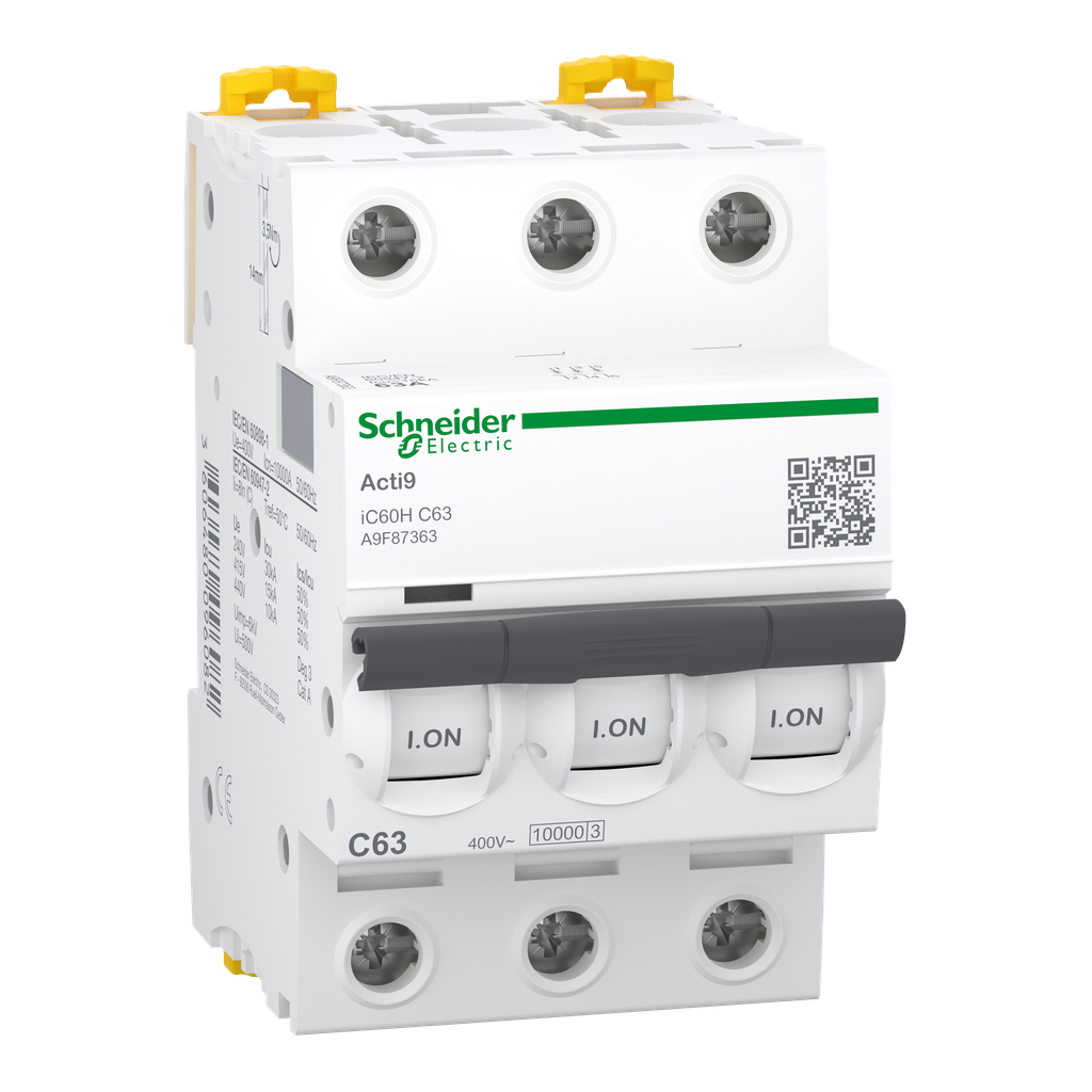 Acti9 iC60H - Disjoncteur - 3P - 63A - Courbe C - 400Vca - 10000A/15kA