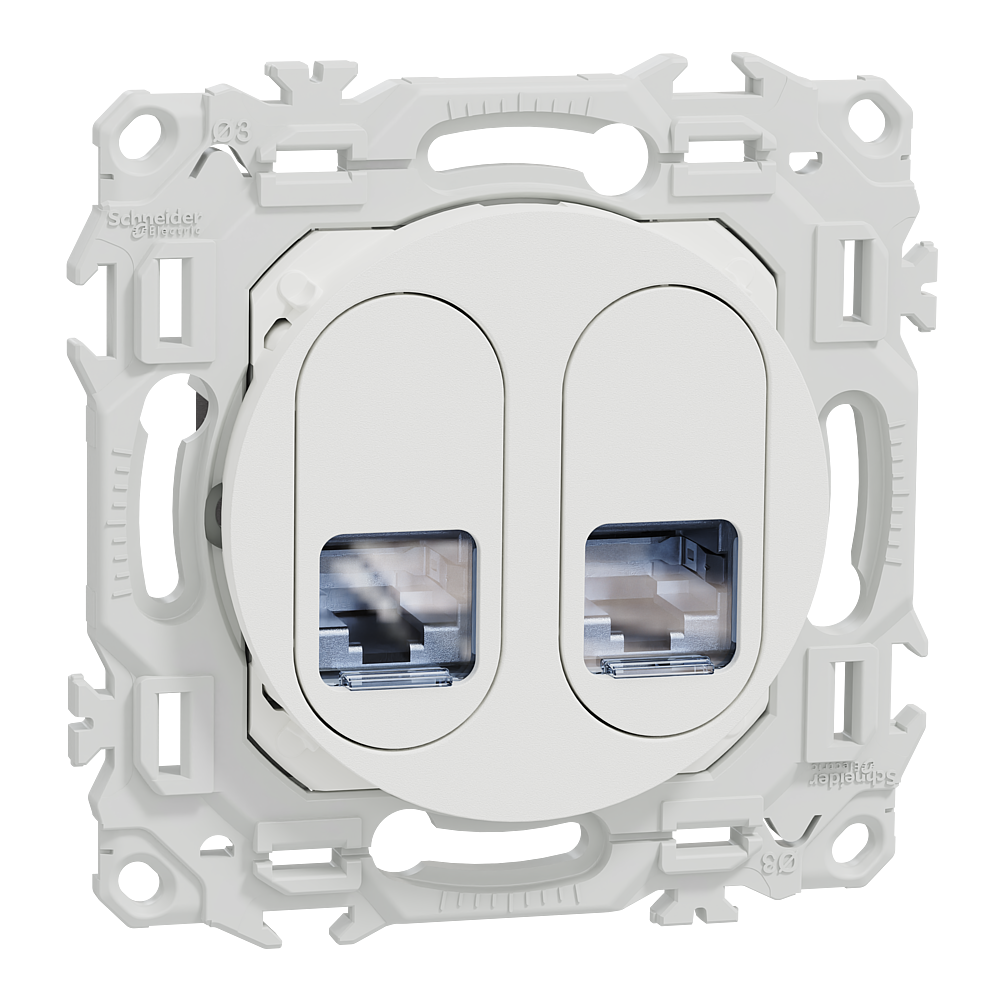 Odace - prise double RJ45 - Cat6A STP grade 3TV - blanc craie