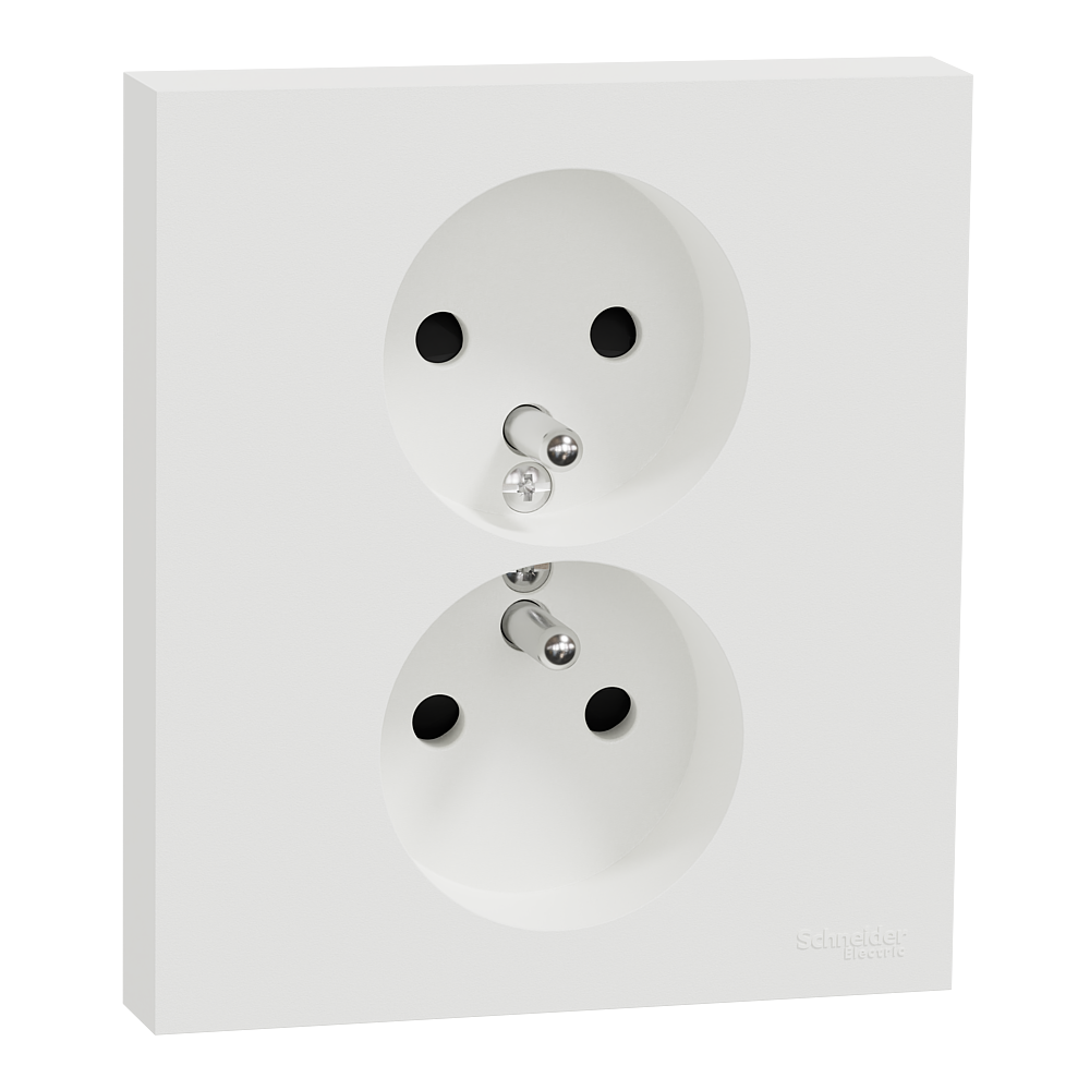 Odace - double prise de courant 2P+T avec plaque - install 1 poste - blanc craie