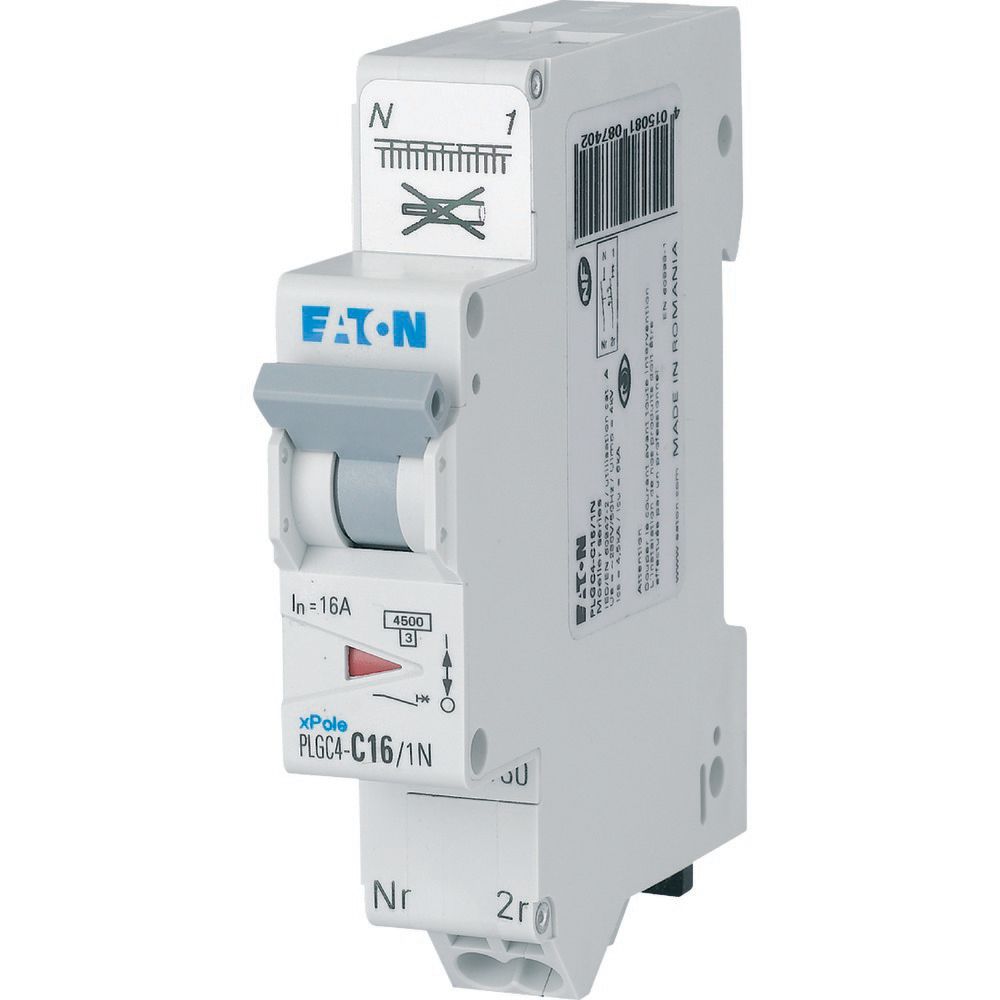 Disjoncteur modulaire, borne à ressort, 1P+N, 16A, courbe C, 4,5kA (EN 60898)