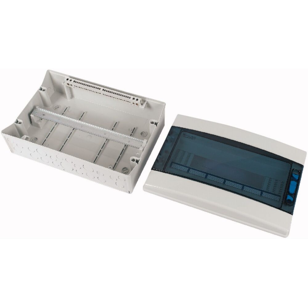 Coffret 1 rangée 18 modules, sans barrette N/PE, porte transparente