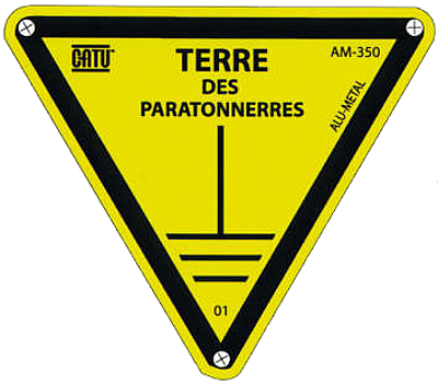 Plaque alumétal de signalisation "TERRE DES PARATONNERRES" 100 mm.