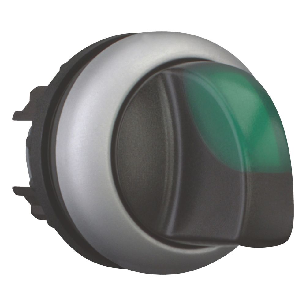 Commutateur rotatif lumineux, 3 positions, vert, à accrochage
