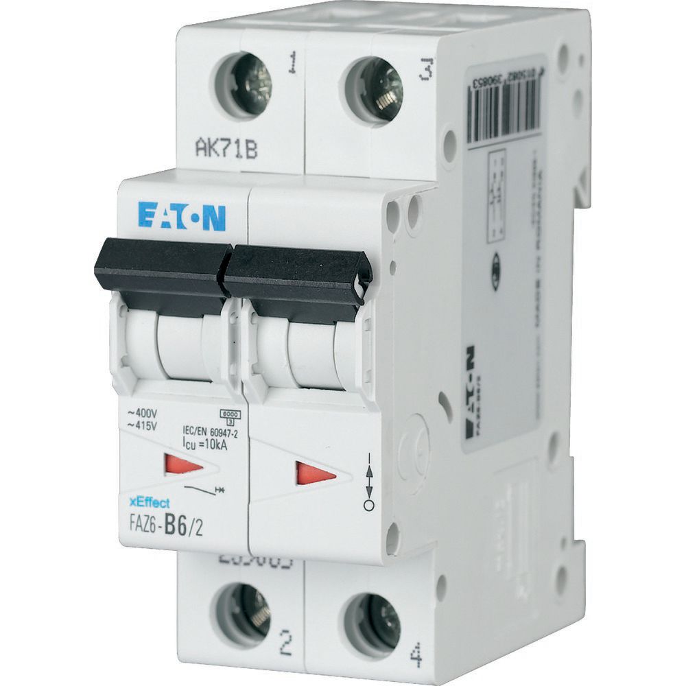 Disjoncteur FAZ6, 4A, 2P, 6kA (EN 60898) 10kA (IEC/EN 60947-2), courbe C