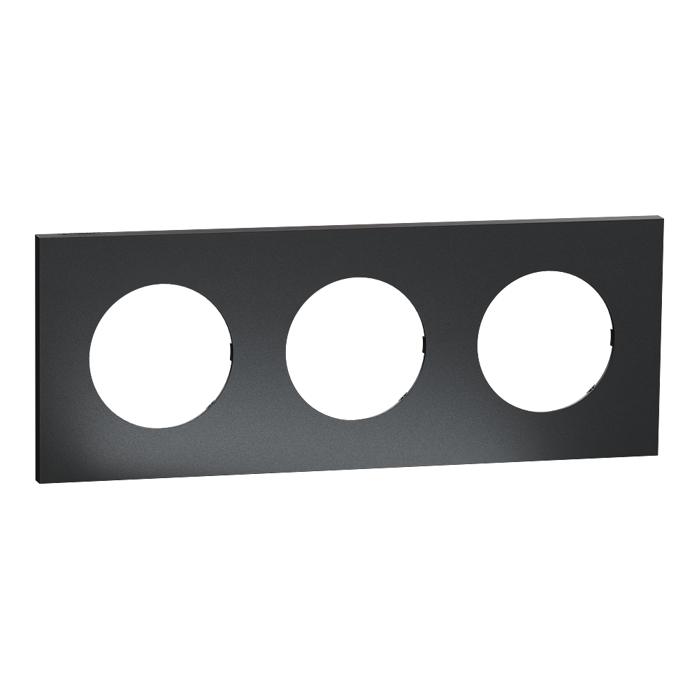 Odace Métal - plaque de finition 3 postes - effet Perle Noire support noir
