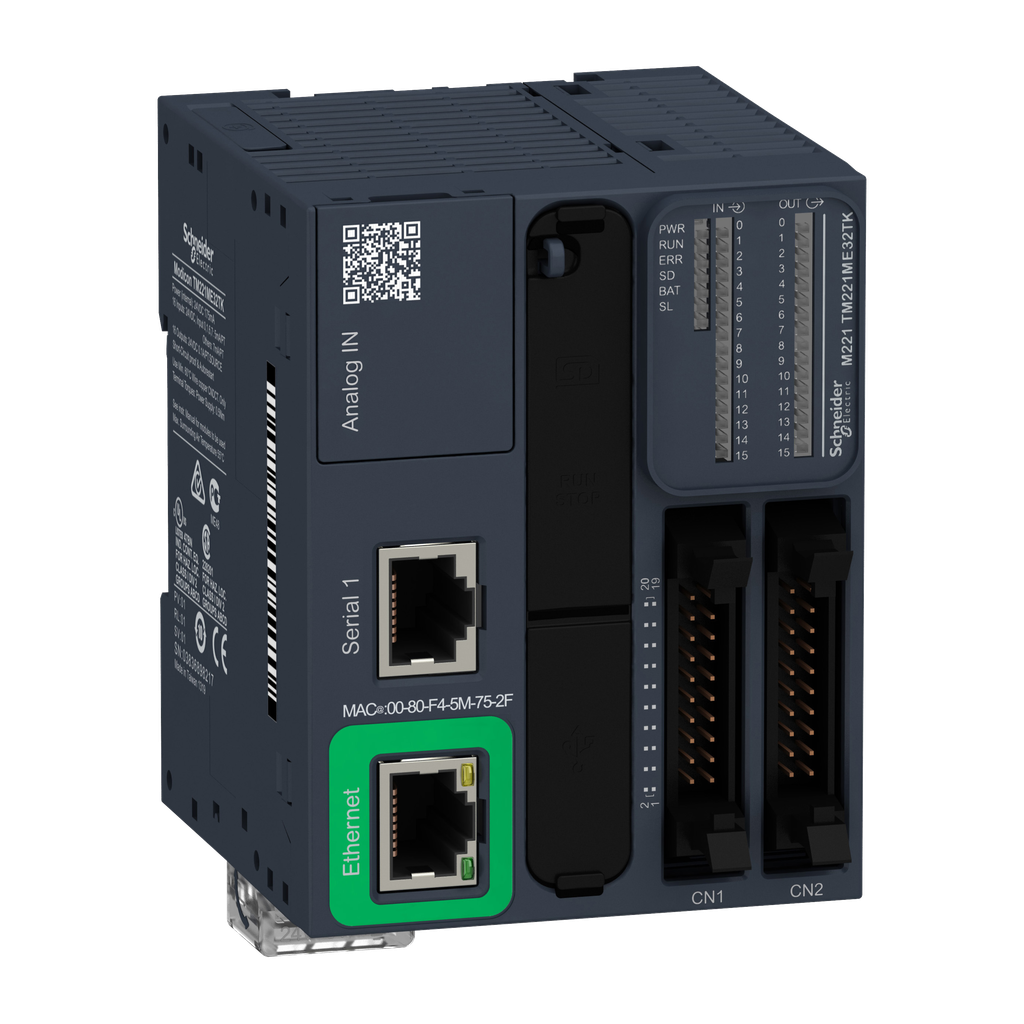 Modicon M221 Book, contrôleur 32E/S PNP, port Ethernet+série, 24VCC, HE 10
