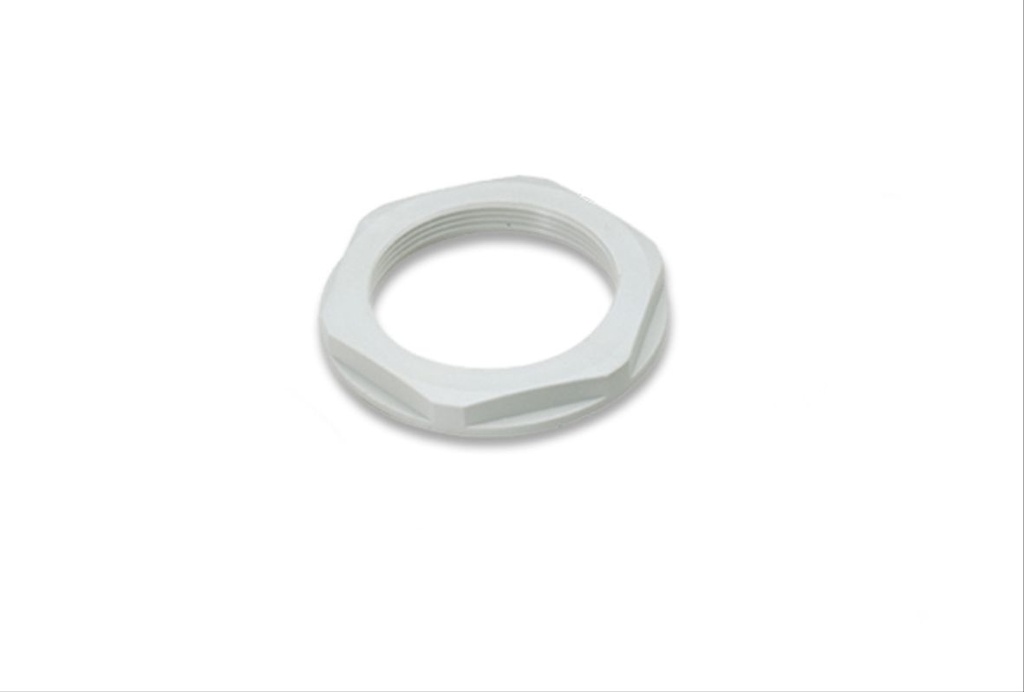 Ecrou en polyamide avec collerette ISO 63 gris (RAL 7035)