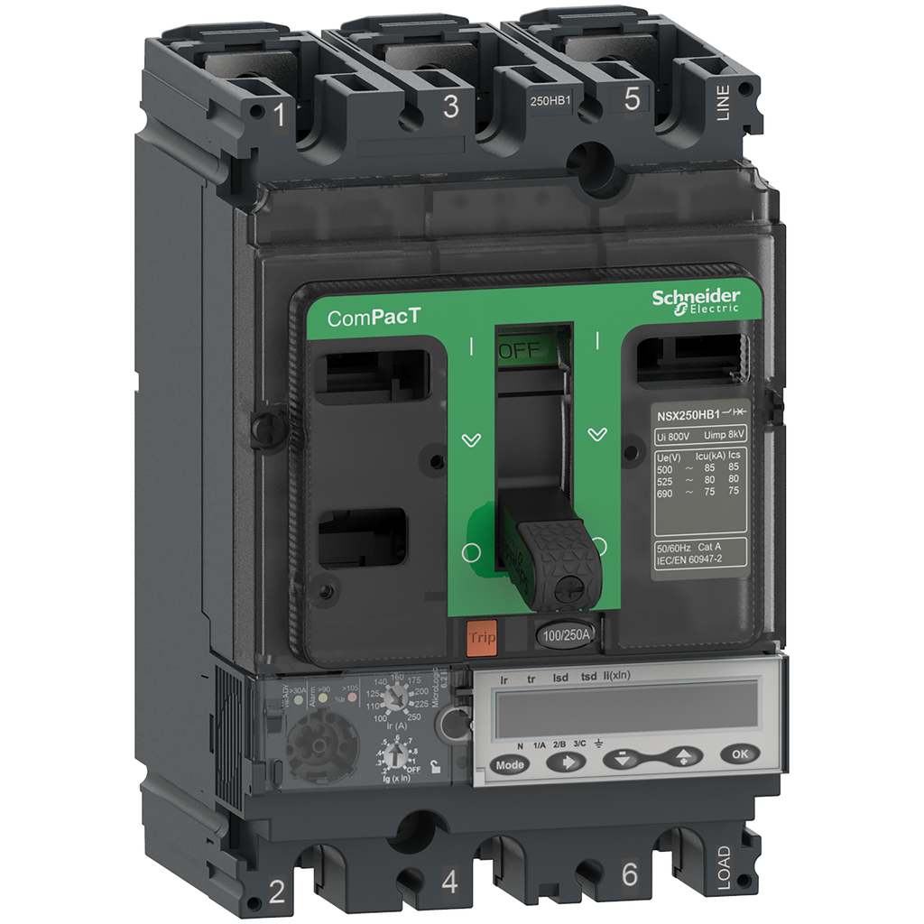 ComPacT NSX250HB1 - Disjoncteur - MicroLogic 6.2E 100A - 3P3D - 75kA - fixe
