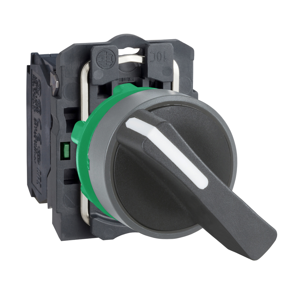 Harmony XB5 - bouton tournant à crosse - Ø22 - col grise - 2 pos fix - noir - 1F