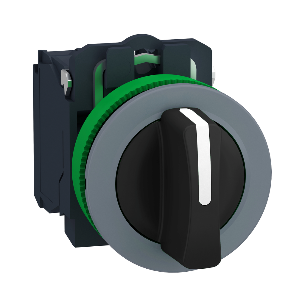 Harmony XB5 - bouton tournant - Ø22 - col flush grise - 3 pos fix - noir - 2F
