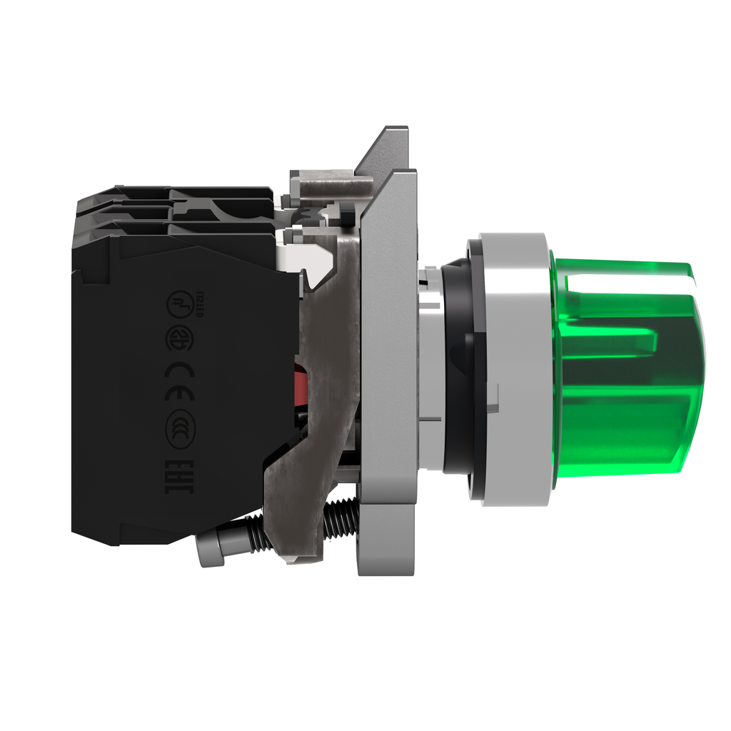 Harmony XB4 - bouton à manette lumin - Ø22 - 2 pos fix - vert - 1O+1F - 120V