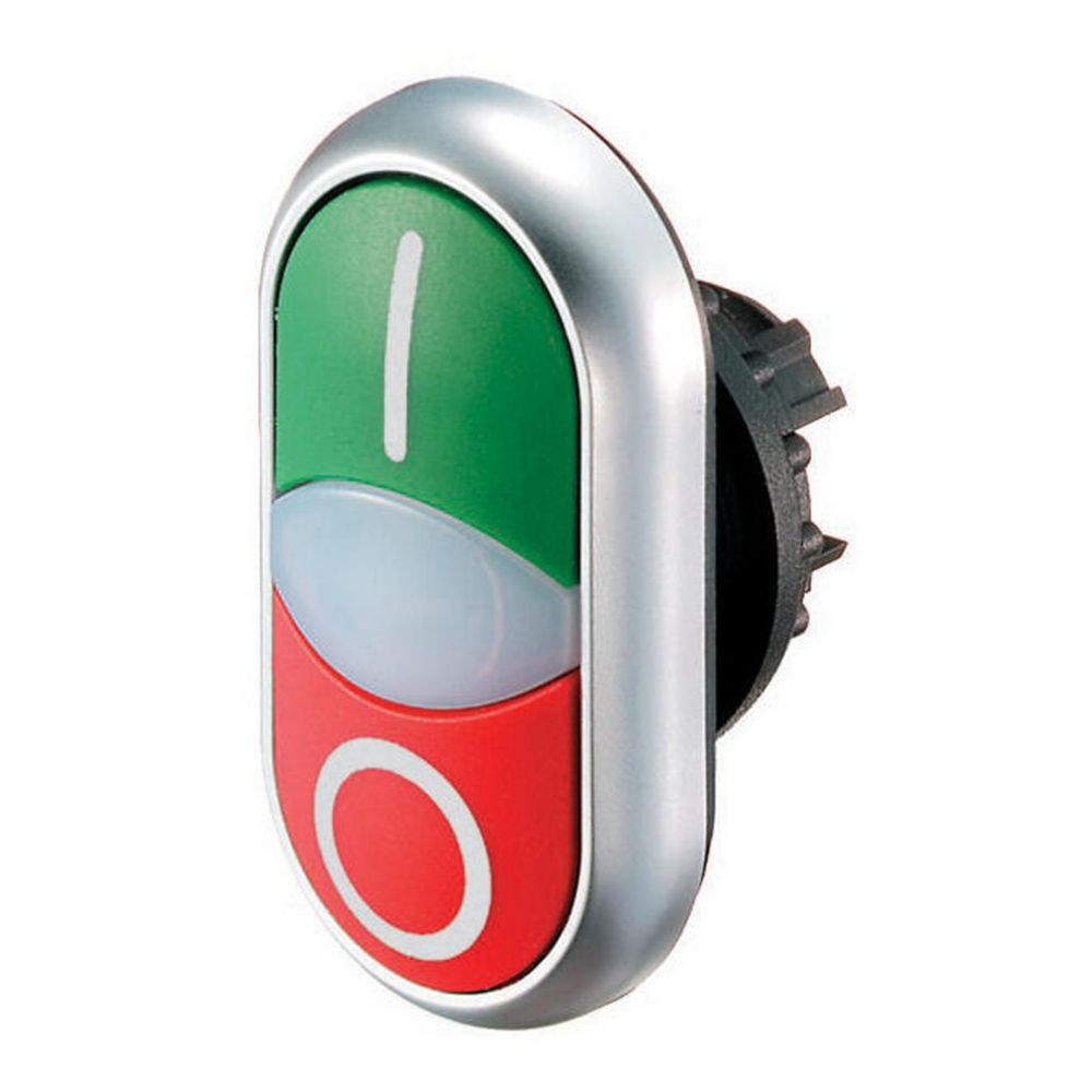Bouton-poussoir double avec élement DEL, vert I/blanc/rouge 0