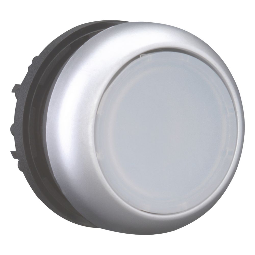 Bouton-poussoir lumineux, plat, blanc, à rappel