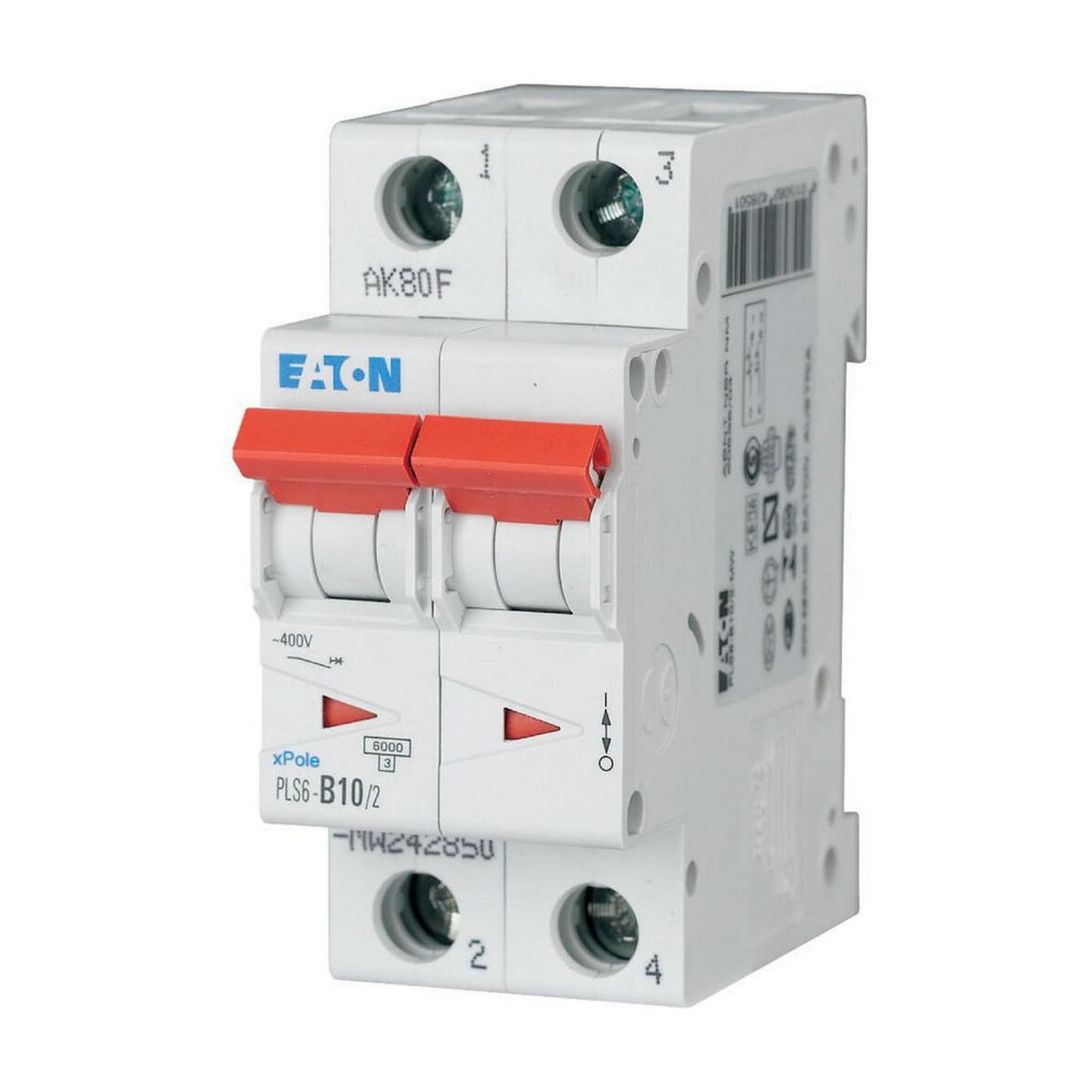 Disjoncteur modulaire PLS6, 2P, 10A ,6kA (EN 60898), courbe D