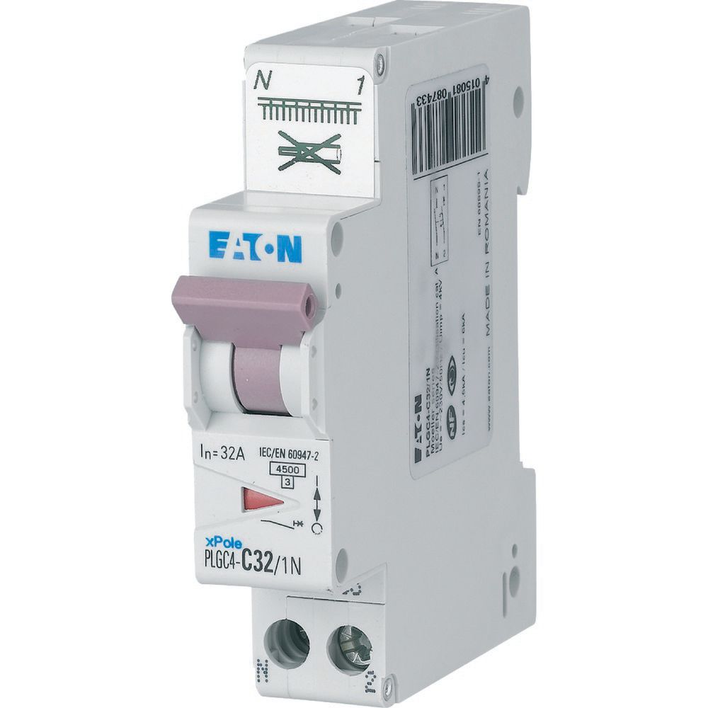 Disjoncteur modulaire, borne à ressort, 1P+N, 32A, courbe C, 4,5kA (EN 60898)