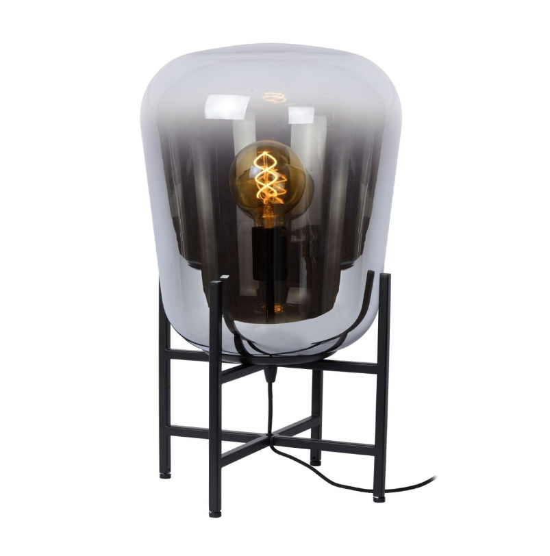 GLORIO Lampe de tab.-Noir-Ø32-1xE27-60W-Verre