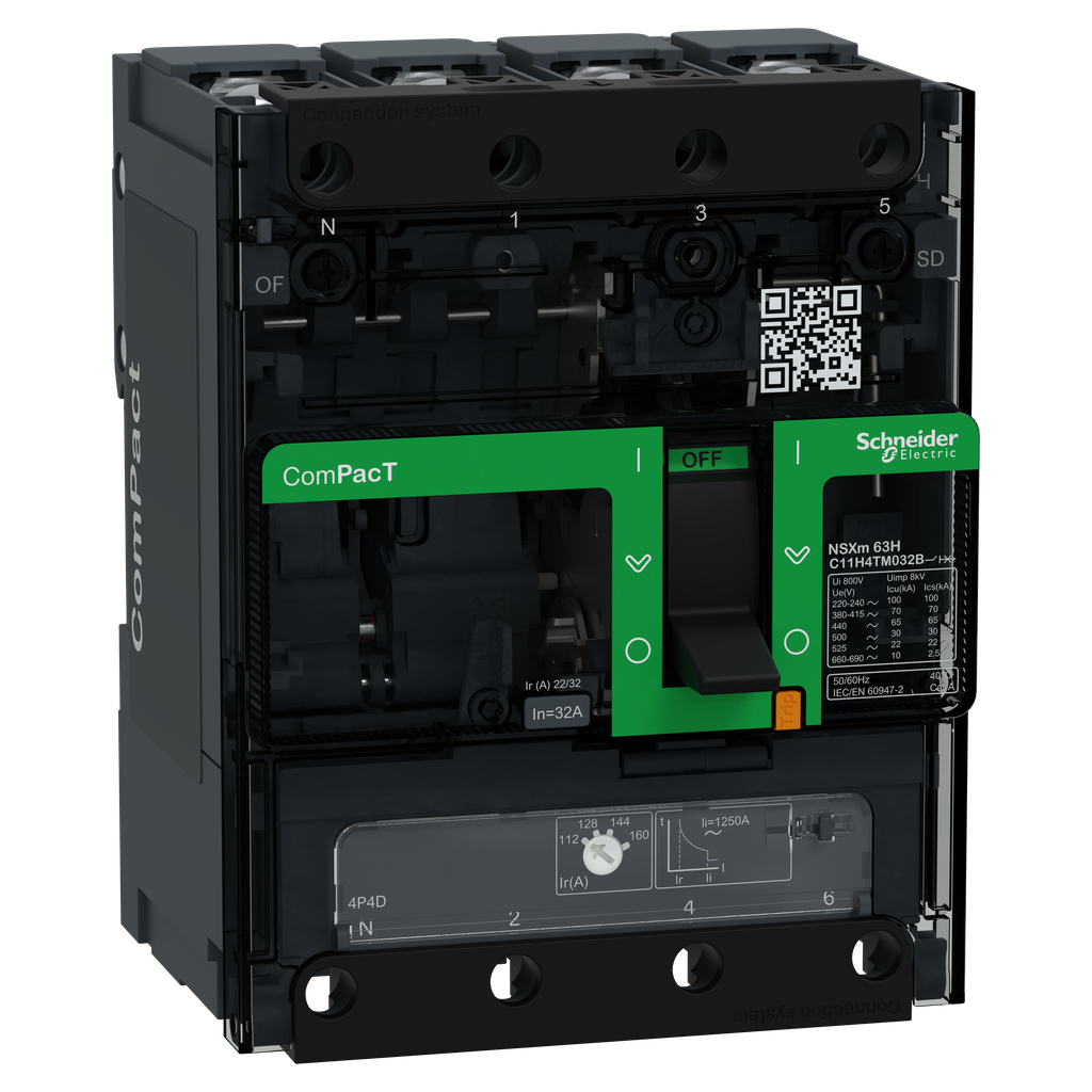 ComPacT NSXmH - disjoncteur - TM-D 32A - 4P4D - 70kA - borne à cosses