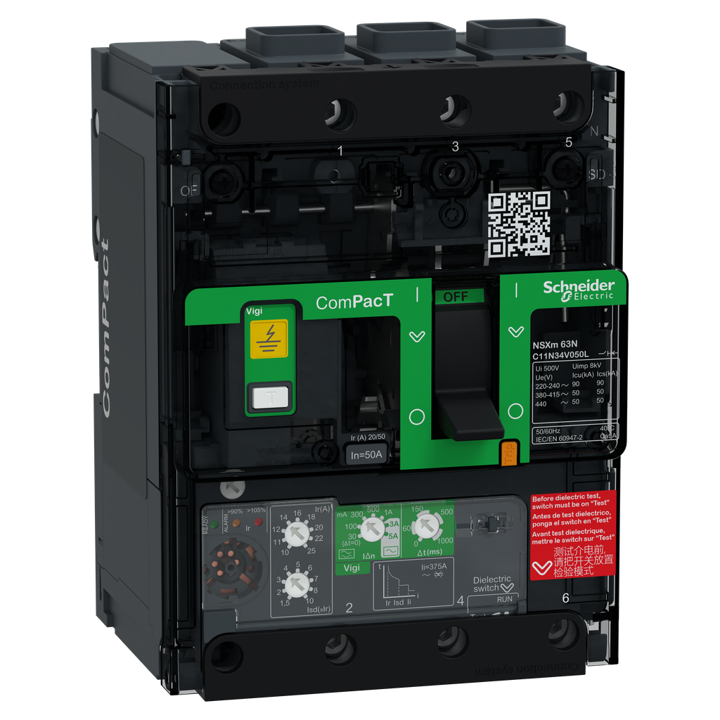 ComPacT NSXmN - disjoncteur Vigi - MicroLogic 4.1 50A - 3P3D - 50kA - EverLink