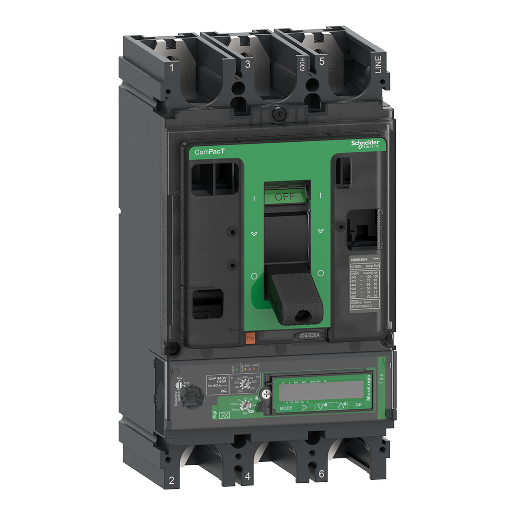ComPacT NSX630N - Disjoncteur Vigi - MicroLogic 7.3E 570A - 3P3D - 50kA - fixe