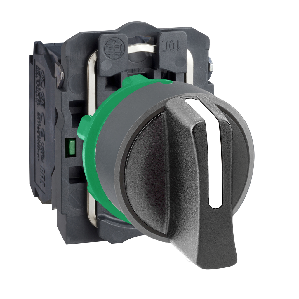 Harmony XB5 - bouton tournant à man - Ø22 - col grise - 3 pos rap C - noir - 2F