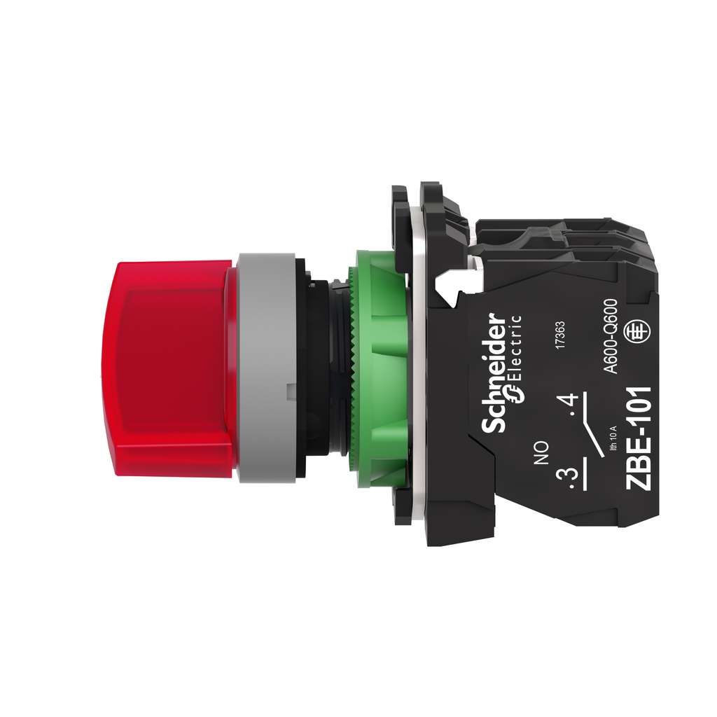 Harmony XB5 - bouton tourn lum - Ø22 - col grise - 2 pos - rouge - 1O+1F - 120V