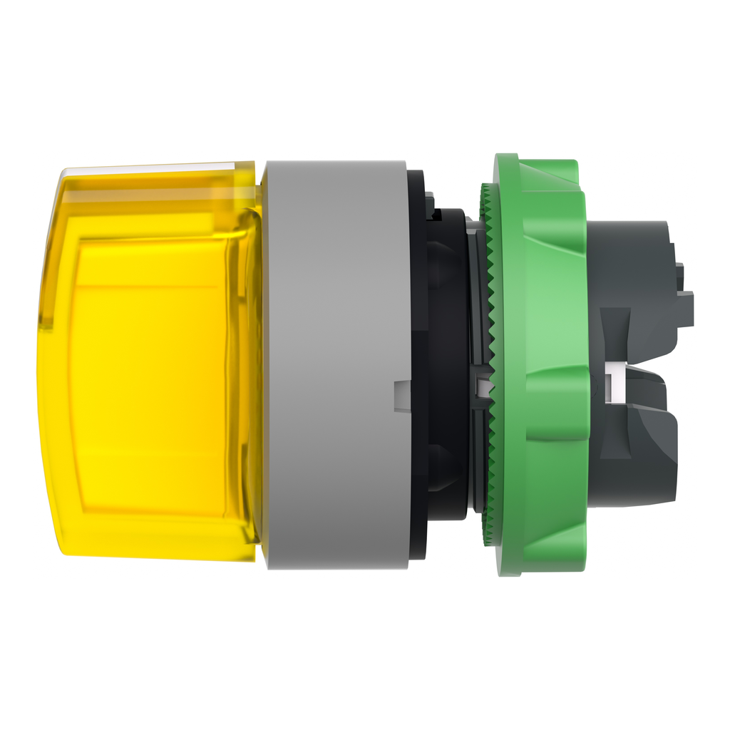 Harmony XB5 - tête bouton tournant lum - Ø22 - col grise - 3 pos rap GC - jaune