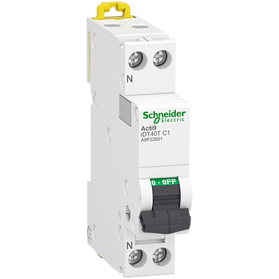 Acti9 iDT40T - Disjoncteur modulaire - 1P+N - 1A - Courbe C - 4500A/6kA