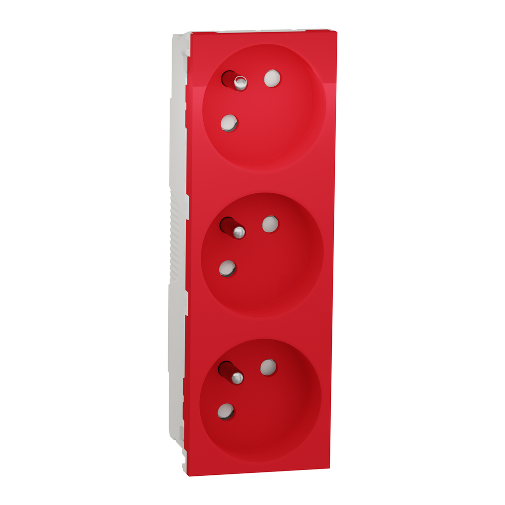 Unica - prise triple 2P+T - FR - spéciale goulotte - Rouge - méca seul