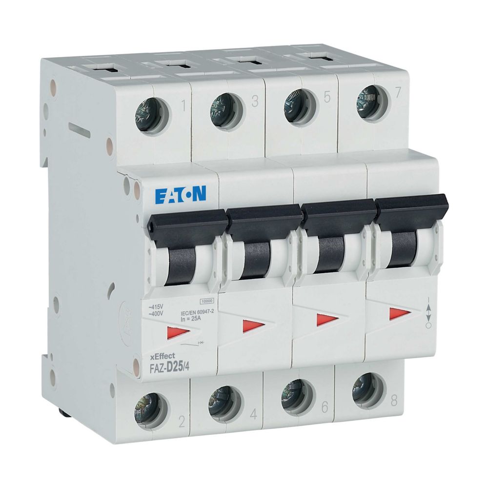 Disjoncteur modulaire FAZ, 25A, 4P, 15kA (IEC/EN 60947-2), courbe D