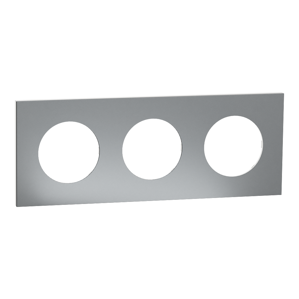 Odace Métal - plaque de finition 3 postes - effet Titane support blanc