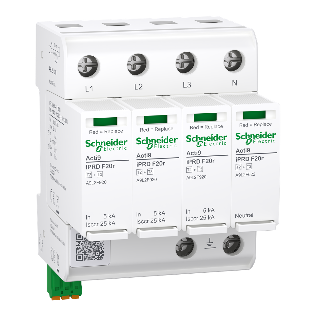 Acti9 IPRD F20r Parafoudre autoprotégé 72mm 3PN In=5kA  Up=1,5kV  Icc=25kA