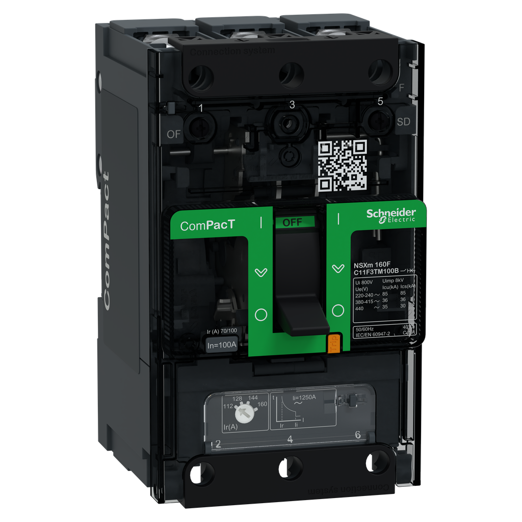 ComPacT NSXmF - disjoncteur - TM-D 100A - 3P3D - 36kA - borne à cosses