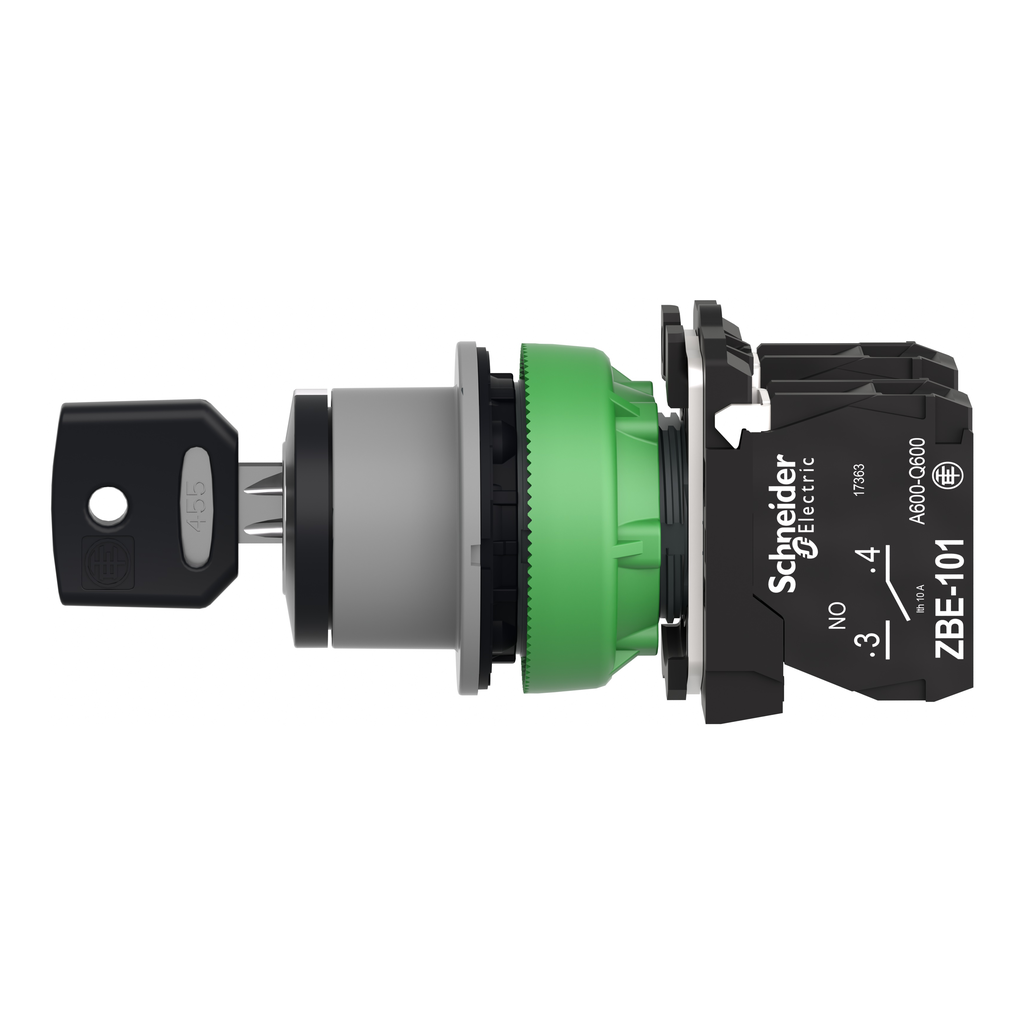 Harmony XB5 - bouton tourn clé455 - Ø22 - col flush grise - 3 pos - retr C - 2F
