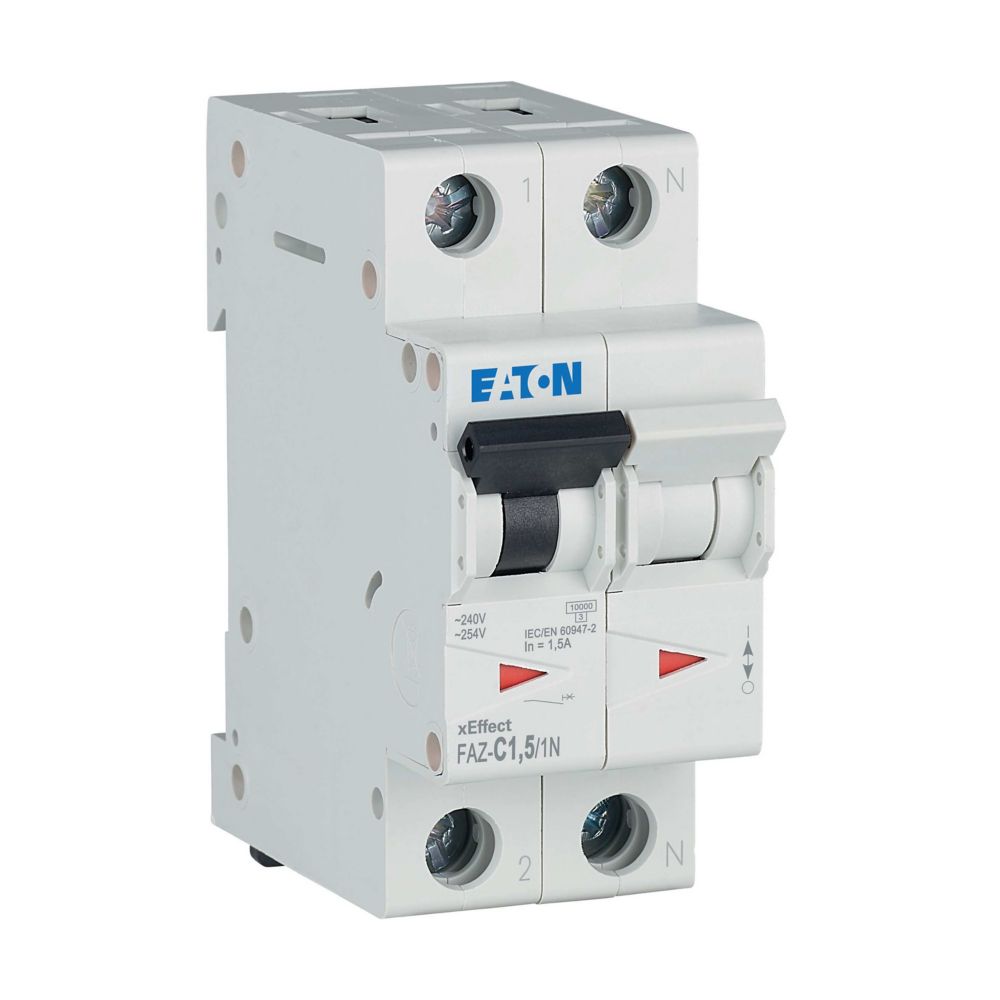 Disjoncteur modulaire FAZ, 1,5A, 1P+N, 15kA (IEC/EN 60947-2), courbe C