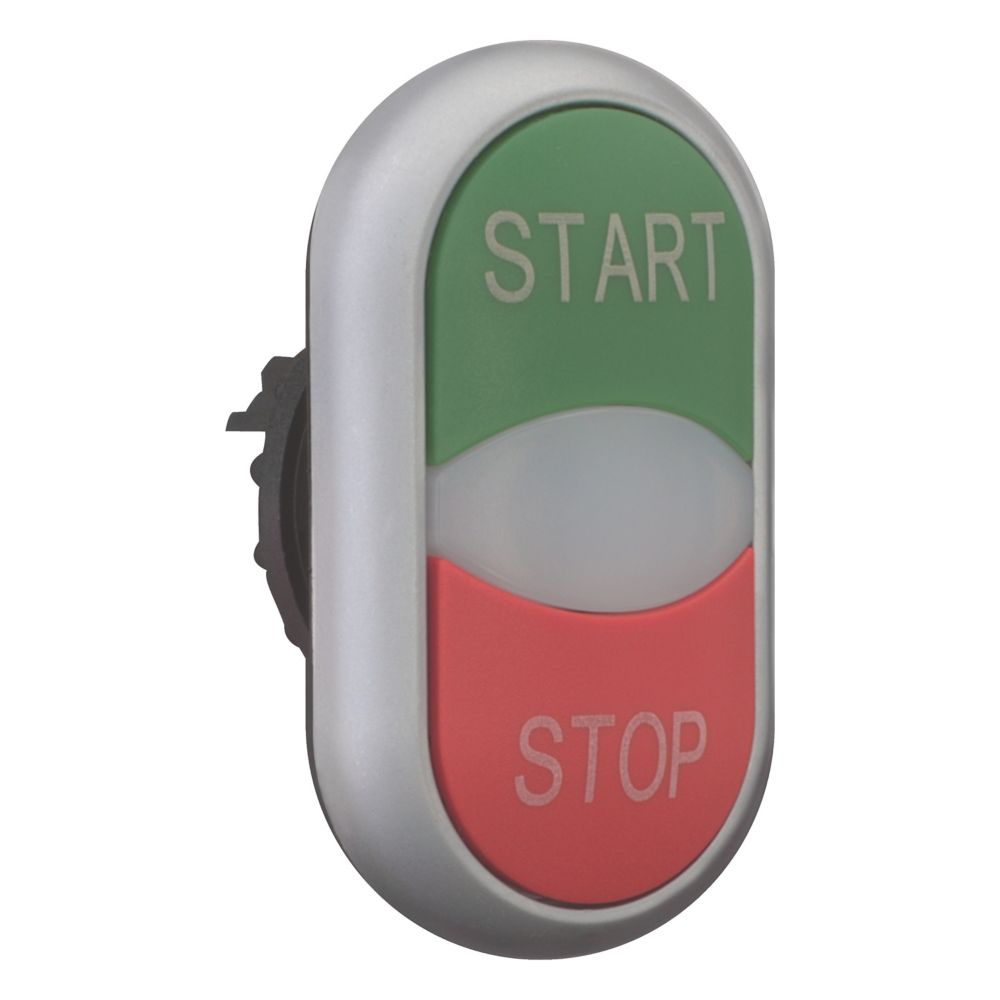 Bouton-poussoir double avec élement DEL, vert START/blanc/rouge STOP