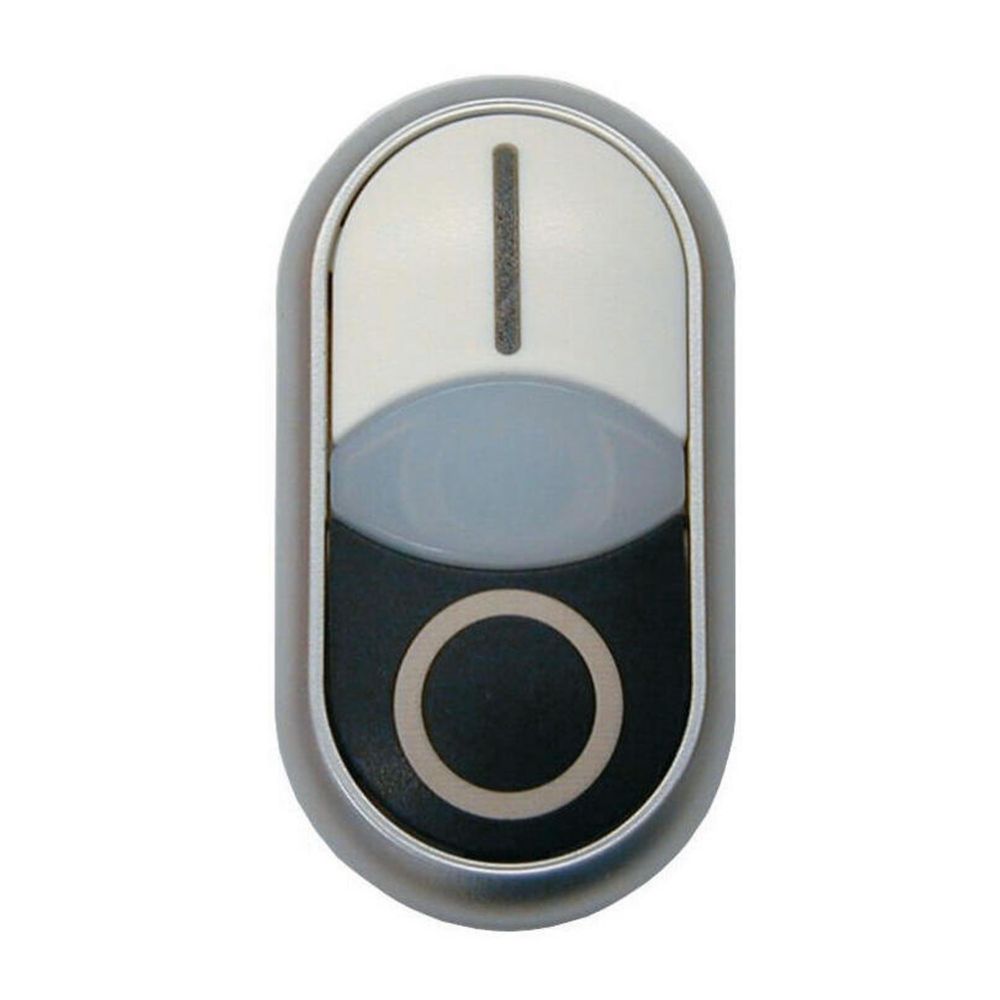 Bouton-poussoir double avec élement DEL, blanc I/blanc/noir 0
