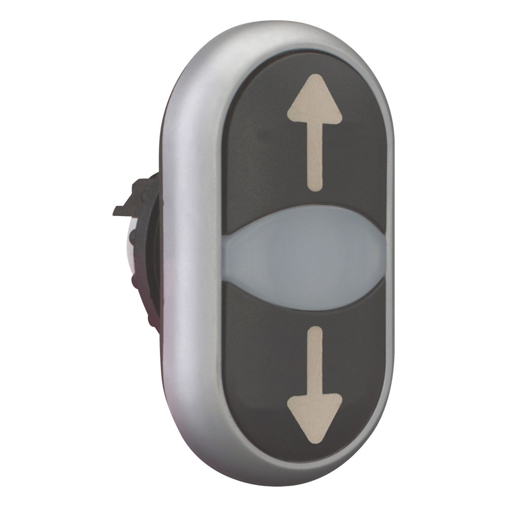 Bouton-poussoir double avec élement DEL, noir/blanc/noir, beschr.