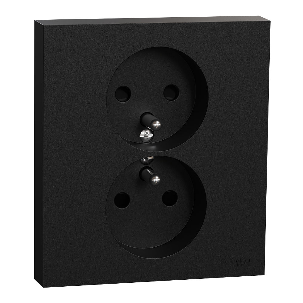 Odace - double prise de courant 2P+T avec plaque - install 1 poste - noir onyx