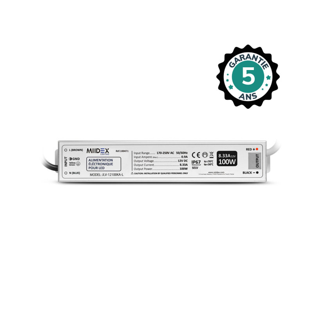 ALIM 12V DC LUMINEUX 100W IP67 5ANS
