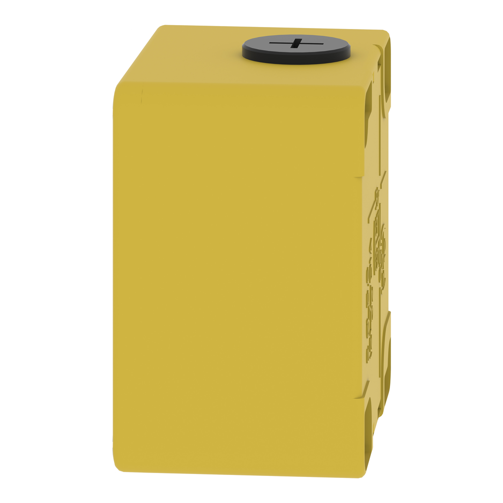 Boite métal vide jaune pour arrêts d'urgence M20 1 trou 22mm 80x80x51,5 UL cULus