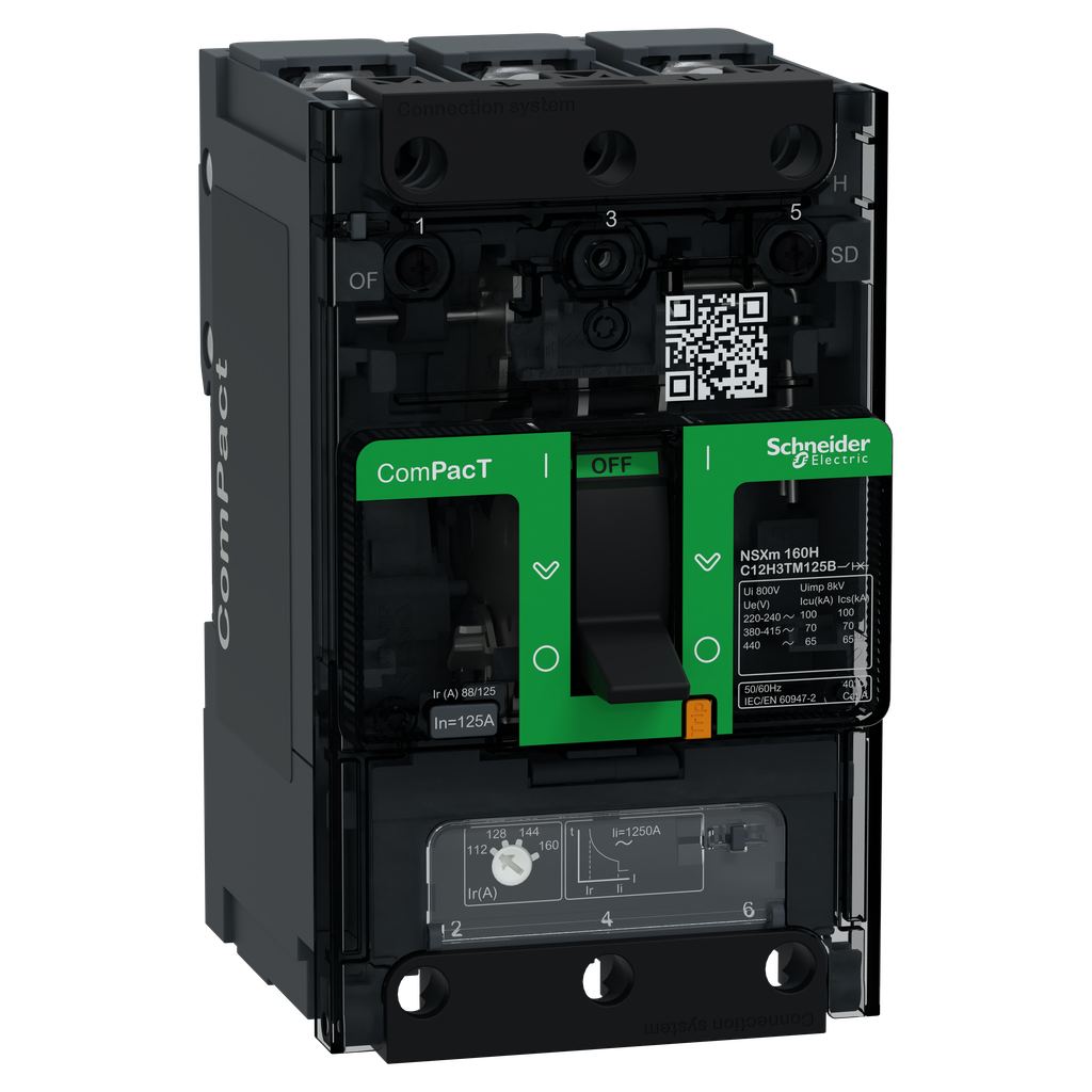 ComPacT NSXmH - disjoncteur - TM-D 125A - 3P3D - 70kA - borne à cosses
