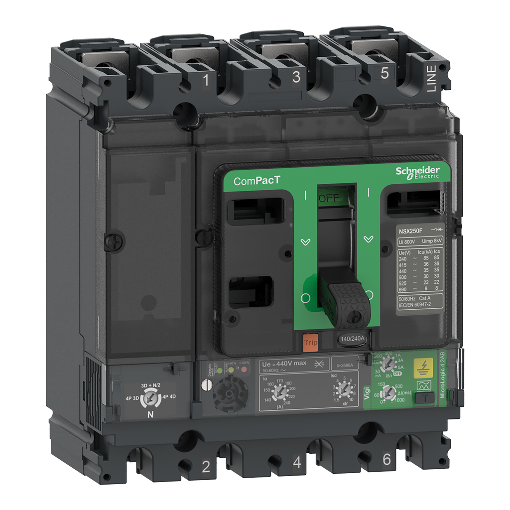 ComPacT NSX160B - Disjoncteur Vigi - MicroLogic 4.2 AB 160A - 4P4D - 25kA - fixe