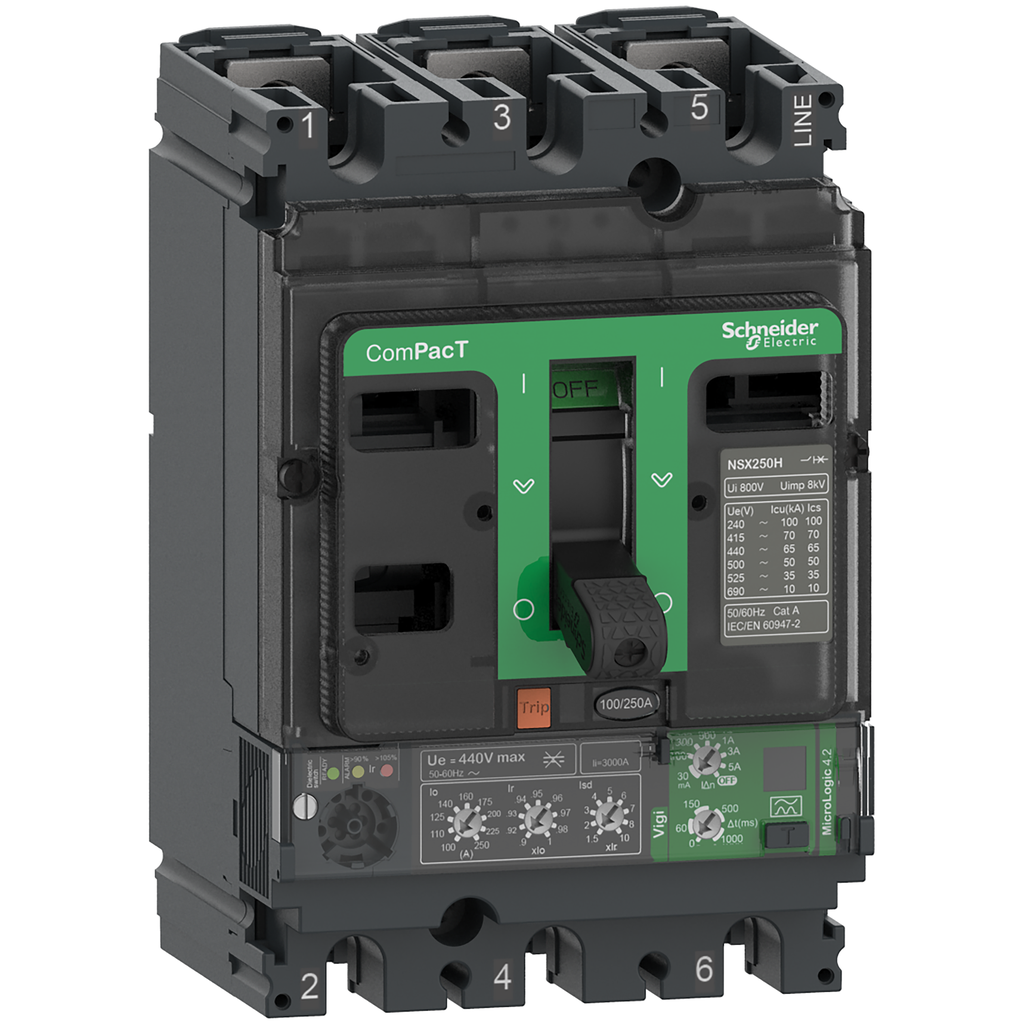 ComPacT NSX250F - Disjoncteur Vigi - MicroLogic 4.2 250A -3P3D - 36kA - fixe
