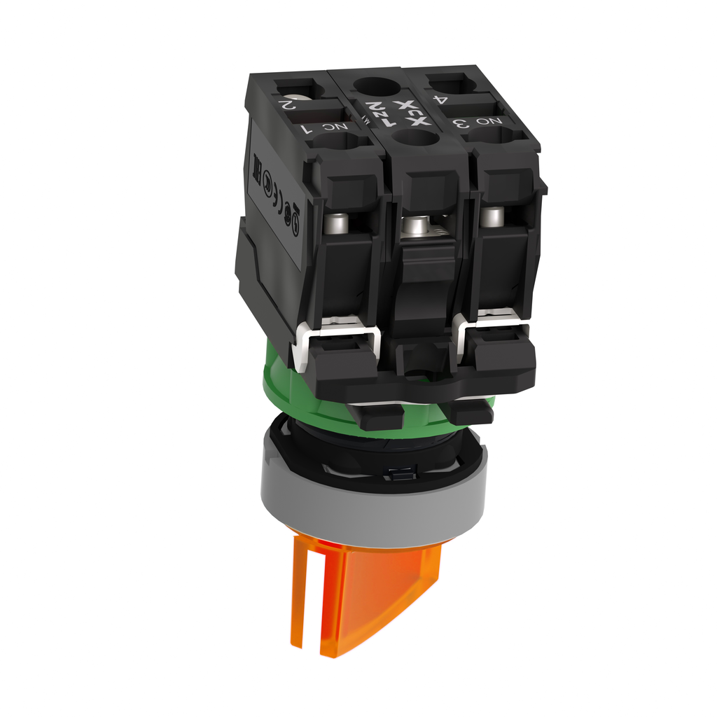 Harmony XB5 - bouton tourn lum - Ø22 - col grise - 2 pos - orange - 1O+1F - 24V