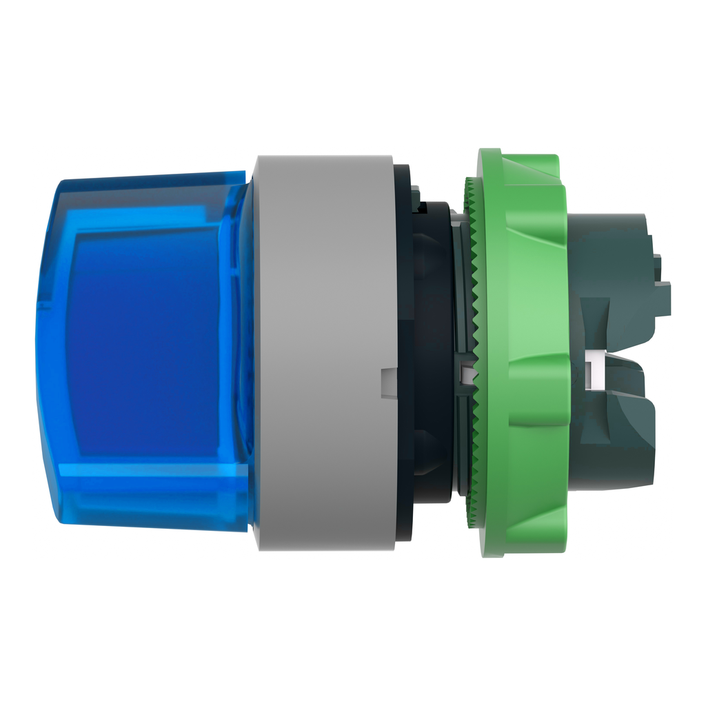 Harmony XB5 - tête bouton tournant lumineux - Ø22 - col grise - 2 pos fix - bleu