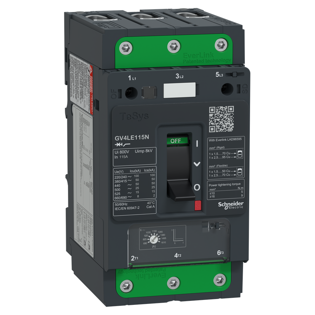 TeSys GV - disjoncteur magnétique - In 115A - 50kA - Everlink