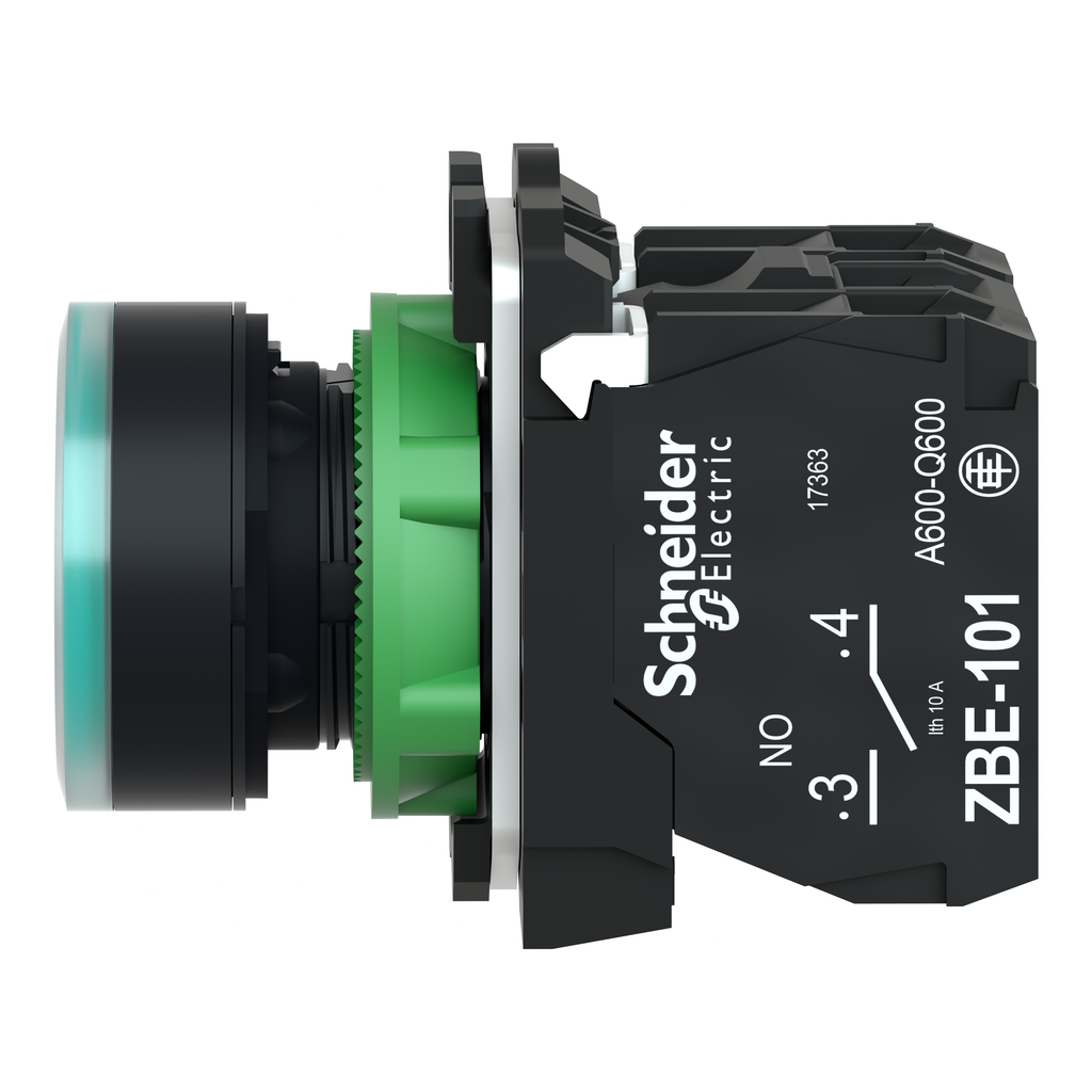 Harmony bt-pous lumineux vert Ø22 - impulsion - <=250 V - 1O+1F